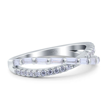 X Crisscross Half Eternity Infinity Band Promise Ring Round Baguette Simulated Cubic Zirconia 925 Sterling Silver